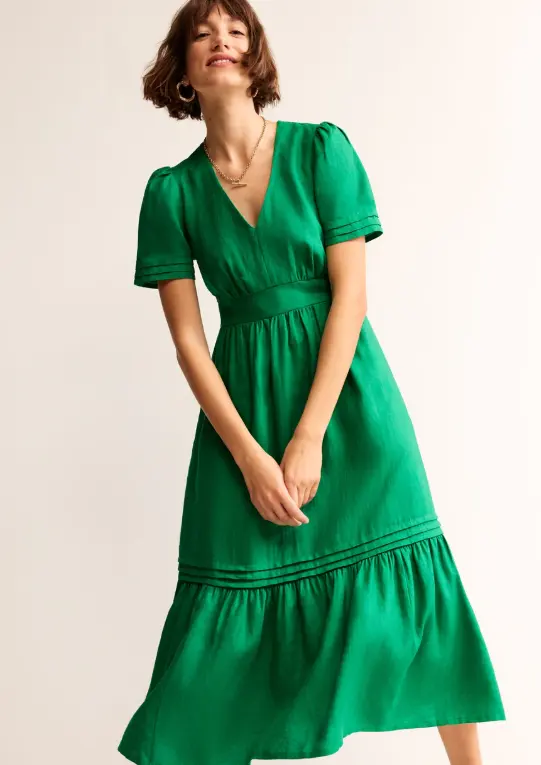 Eve Linen Midi Dress Green Tambourine