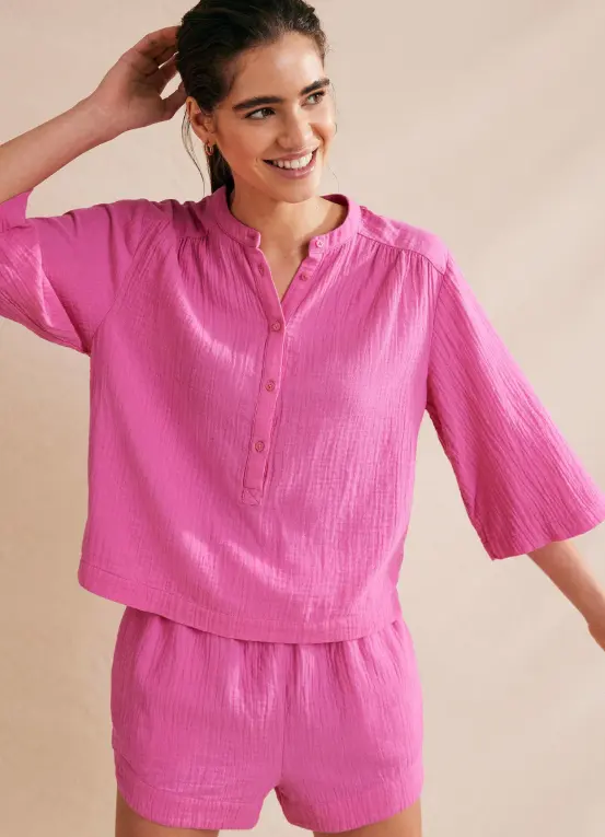 Tie Waist Cheesecloth Shorts Festival Pink
