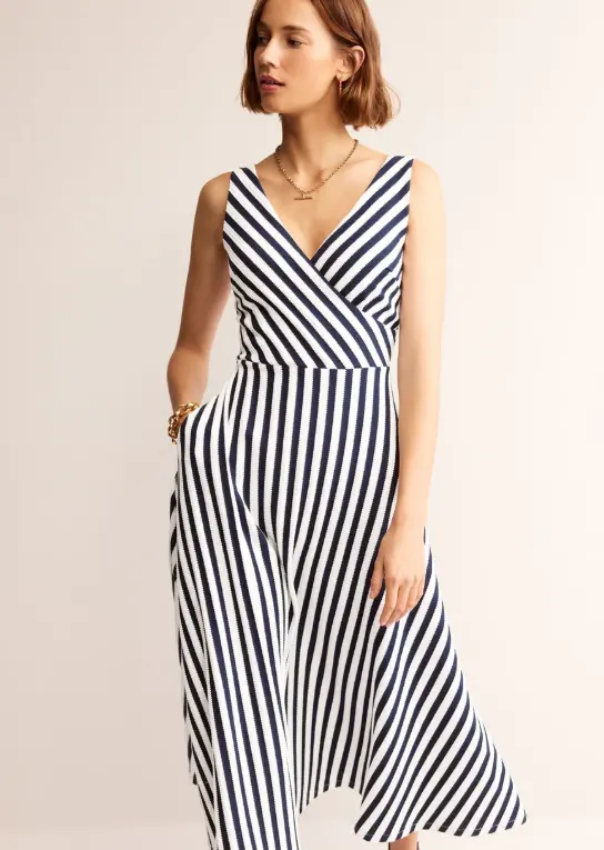 Stripe Jersey Wrap Midi Dress French Navy, Ivory stripe