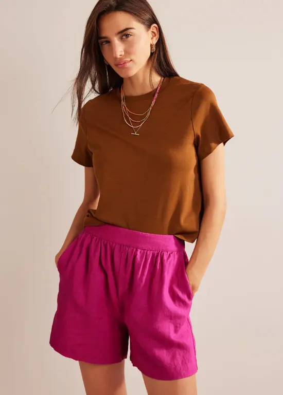 Pull-on Linen Shorts Rose Violet