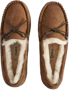 Australian Shearling Moccasin Slipper, Suede Leather - Brown