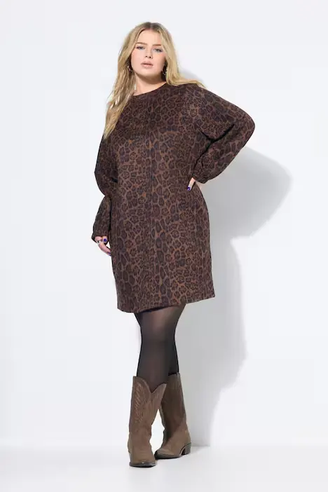 Kleid, oversized, Suede mit Leo, Ballonärmel