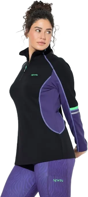 Funktionsshirt, Slim, Stehkragen, Zipper, Langarm - Schwarz