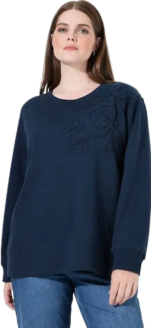 Sweatshirt, Stickerei, Rundhals, Langarm, Biobaumwolle - Marine