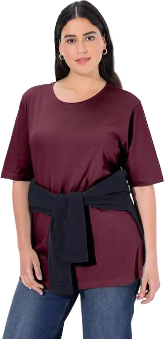 T-Shirt, Rundhalsausschnitt, Relaxed, Halbarm - Dunkle Beere