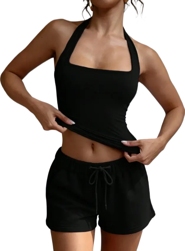 XLLAIS Sexy Backless Halter Tops Fashion Square Neck Elastic Casual Slim Fit Summer Women's Camisole