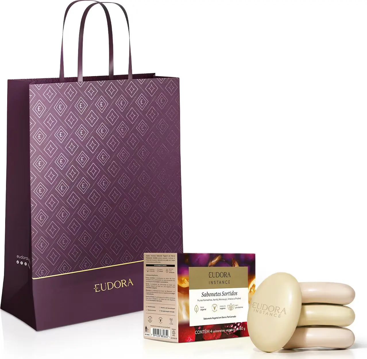 Combo Presente Instance: Sabonete Vegetal em Barra Sortido 4x80g + Sacola