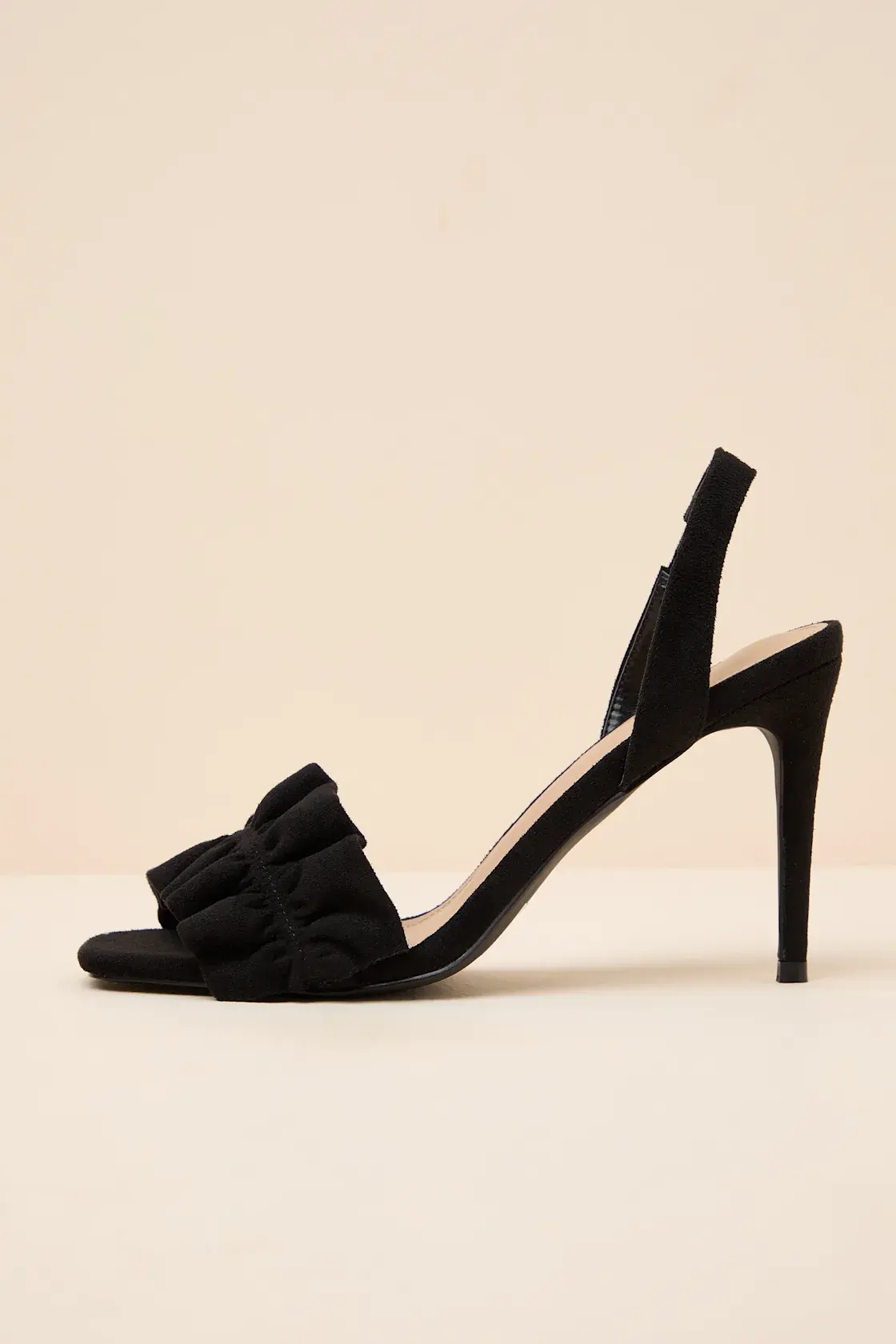 Rosa Black Suede Ruched High Heel Slingback Sandals