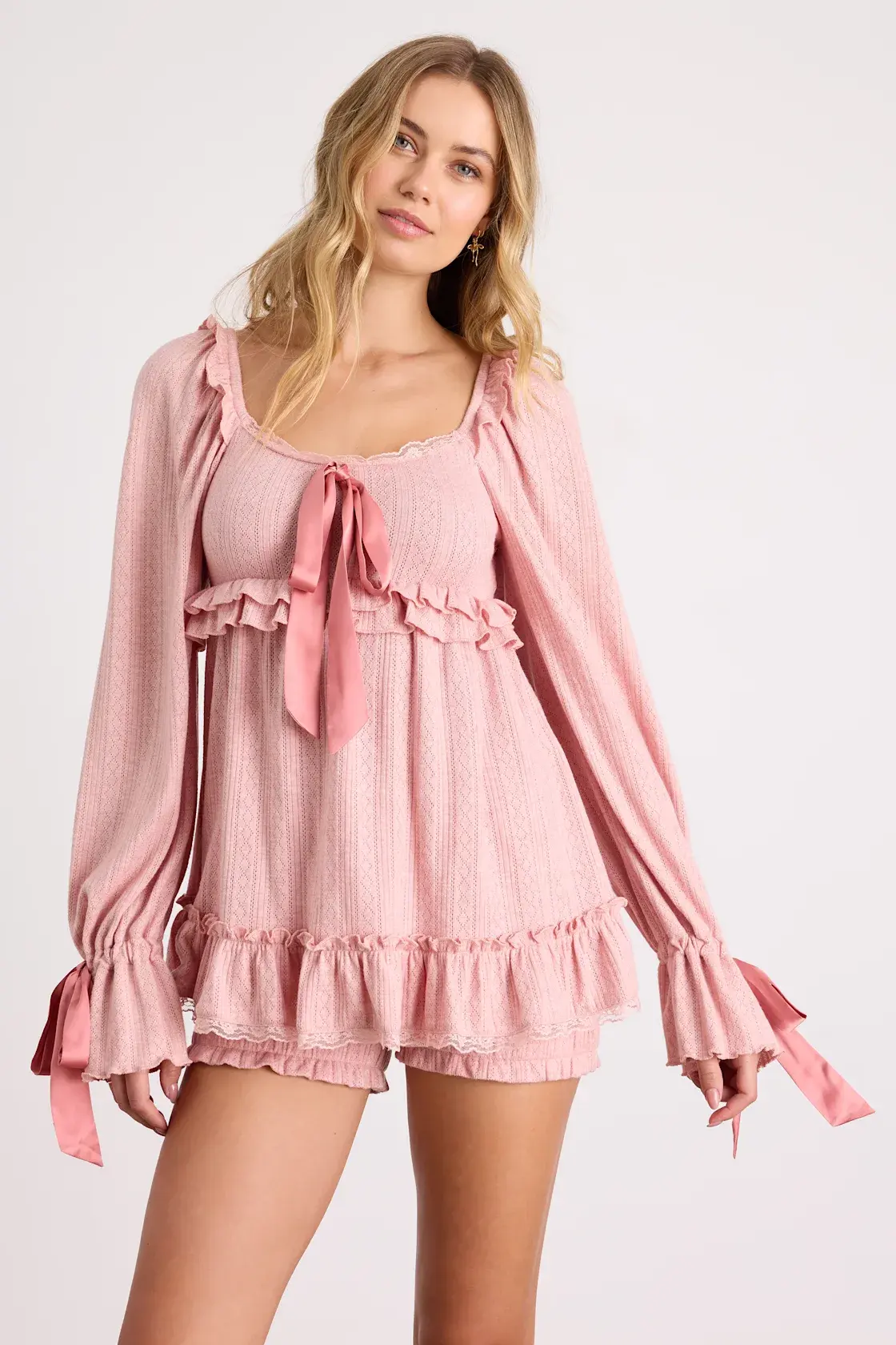 Brooky Light Pink Pointelle Knit Two-Piece Pajama Set