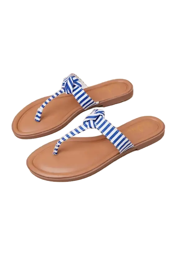 Roderick Blue and White Striped Thong Sandals