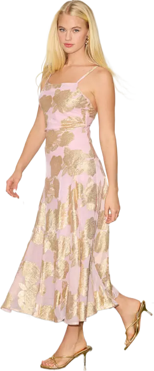 Tabatha Light Pink Floral Jacquard Midi Dress